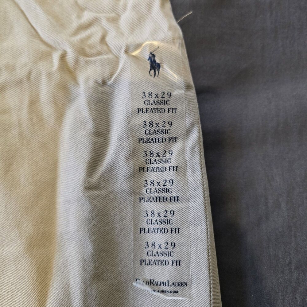 NWT Polo Ralph Lauren Pants Mens 38x29 Beige Pleated Classic Fit 100% Cotton - Picture 4 of 8